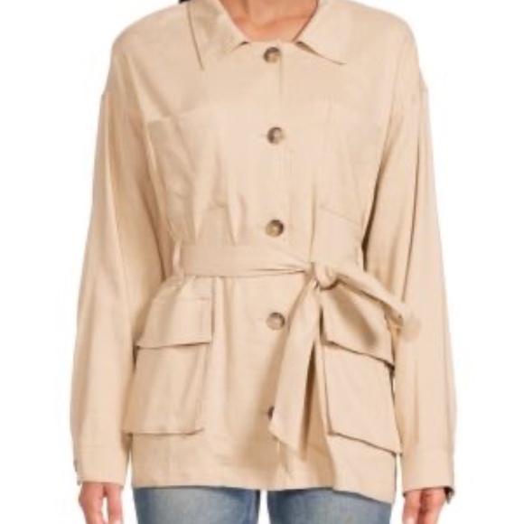 FRAME Belted Organic Linen Blend Cargo Jacket - Sand - XL - NWT - Picture 1 of 7